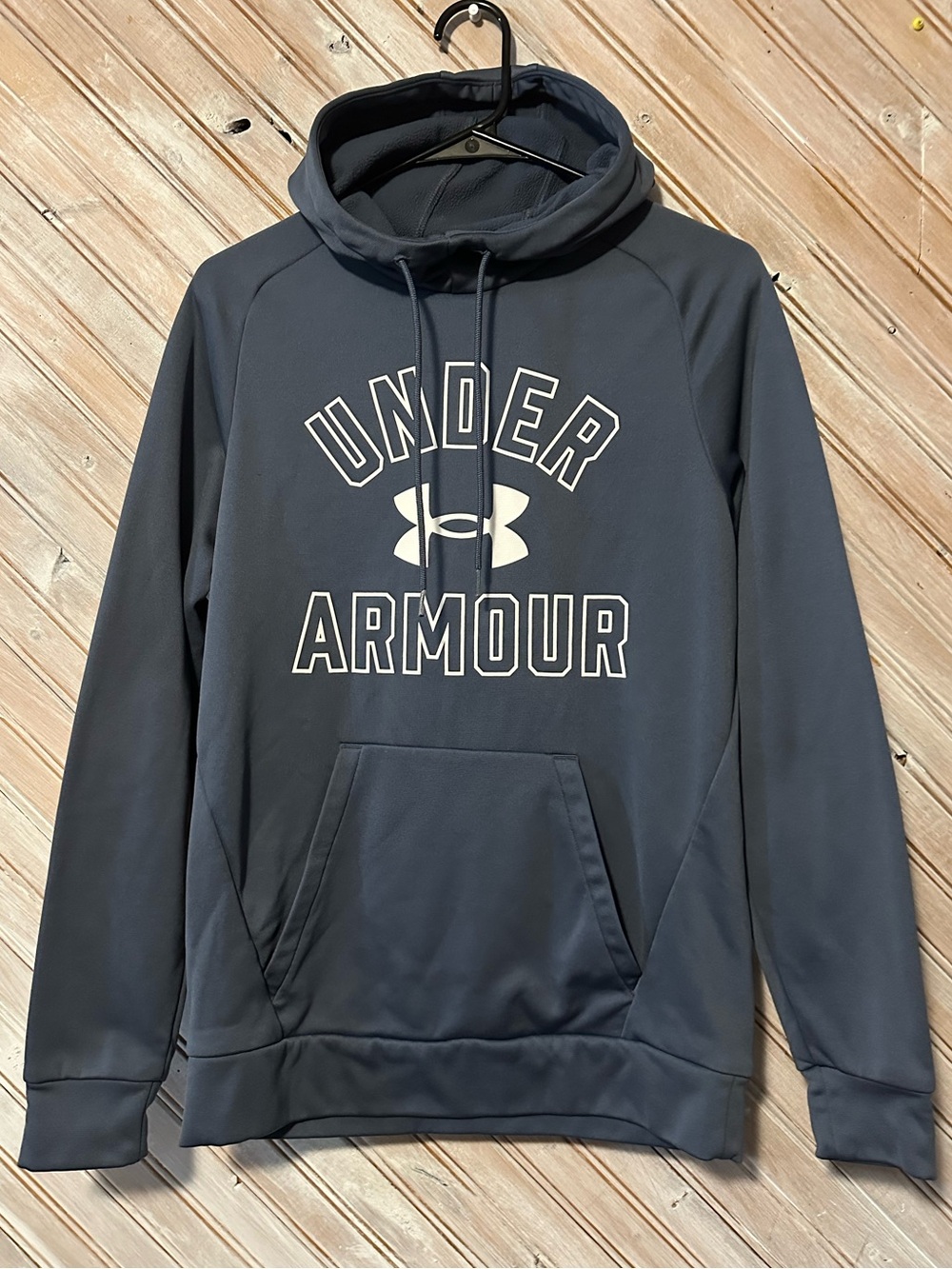 Under Armour Soft Blue & White Letter Logo Pullover Hoodie Strings